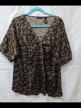 New York & Company Geometric Knot-Front Blouse XL